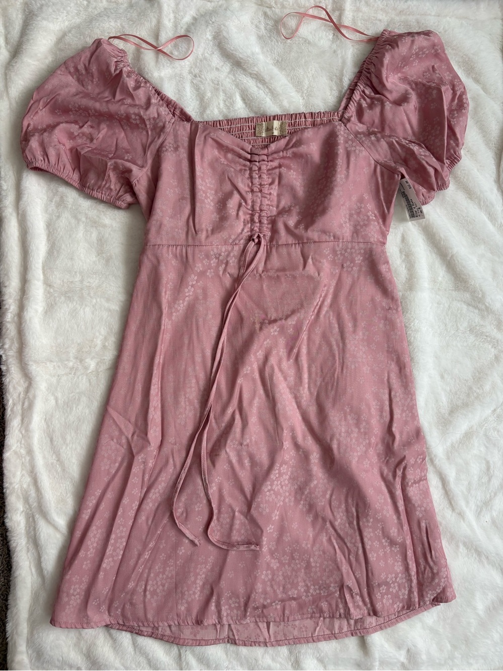 Altar'd State Dusty Rose Puff-Sleeve Tie-Front Mini Dress